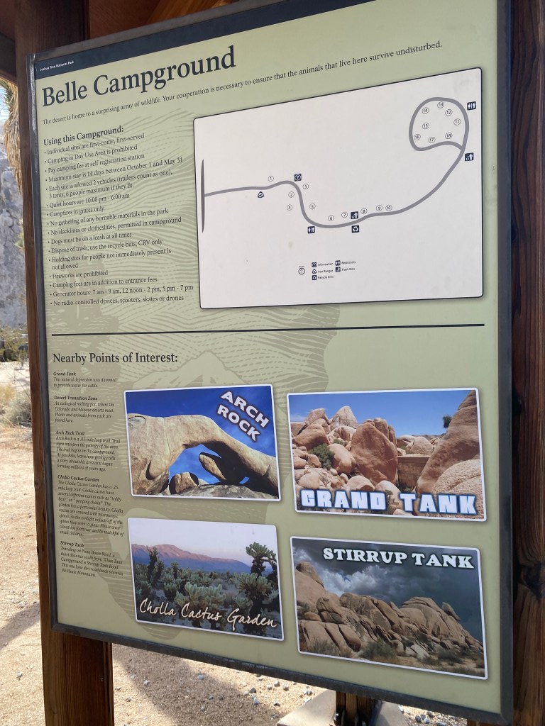 Belle campground rules at Joshua Tree.