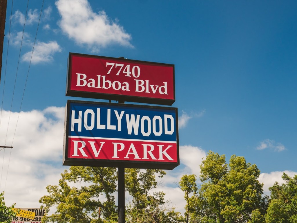 Hollywood RV Park Sign located at 7740 Balboa Blvd.