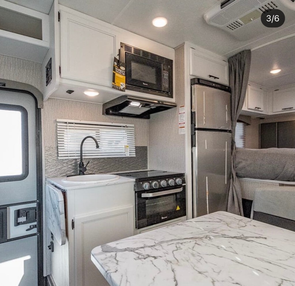 The inside kitchen of our RV.