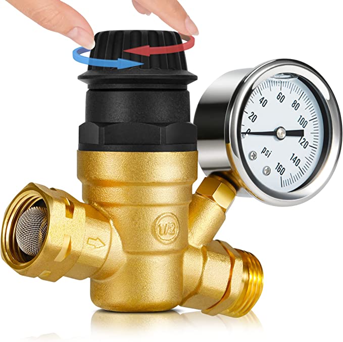 A water pressure regulator is a must have RV accessory to guarantee your water piping is safe.