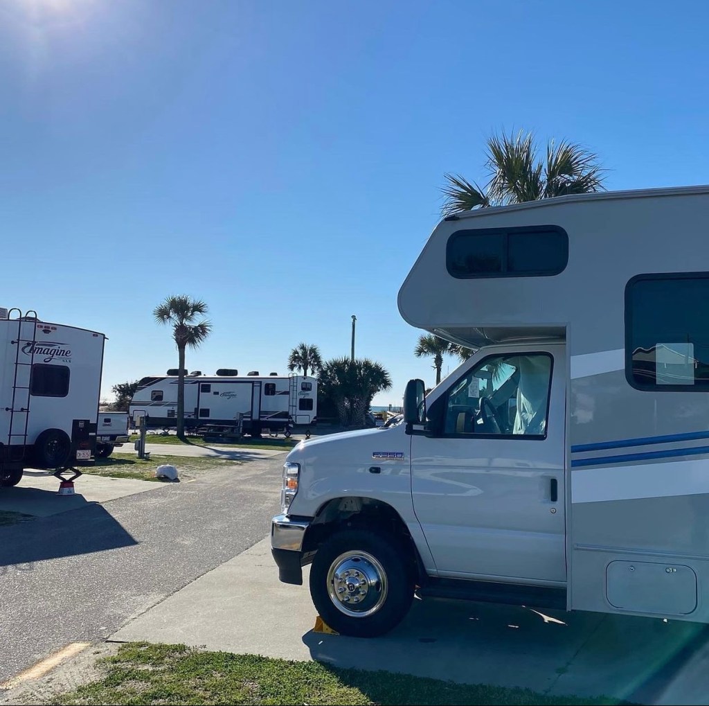 The front of our RV parked.